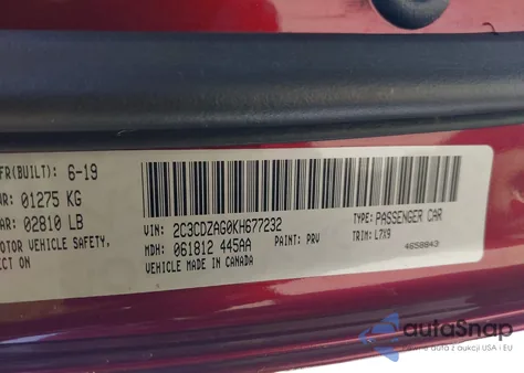 2019 Dodge Challenger Sxt из США, поврежденный, VIN 2C3CDZAG0KH677232